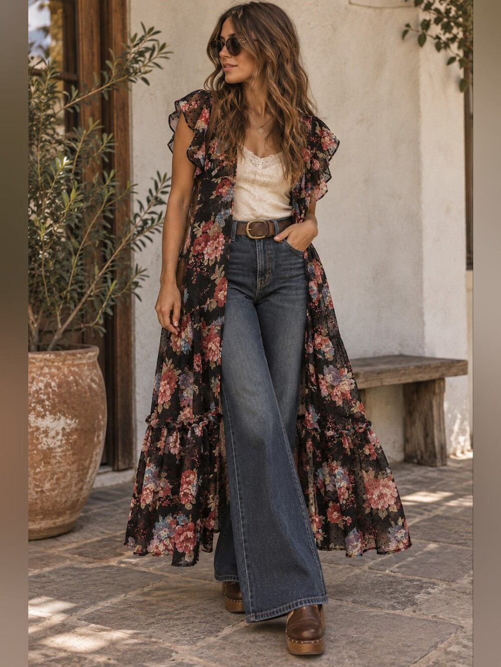 Betsey Johnson Sheer Floral Maxi Duster Whimsigoth Kimono Dark Romance Fairycore